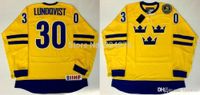 Wholesale 2017 Factory Direct selling Mens Henrik Lundqvist Team Sweden Swift Gold Blue Cheap Top SellingIce Hockey Jerseys