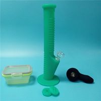 Wholesale Glow In Dark Green Silicone Water Pipes with Colorful Mini Silicone Bongs with Big Silicone Wax Containers