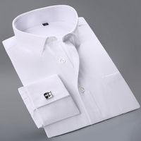 Wholesale New French Cuff Button Men Dress Shirts classic Long Sleeve Formal Business Fashion Shirts camisa masculina Cufflinks
