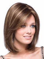Wholesale Xiu Zhi Mei Hot sell Capless Classy Stylish Short Straight Brown with Strips Woman s Synthetic Hair Wigs Wig Suit for Daily Life