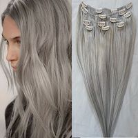 Wholesale Gray Clip in Human Hair Extensions g set Peruvian Human Hair Clip In Extensions set Silver Remy Human Hair Clip In