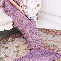 Wholesale 2017 Mermaid Tail Fish Sofa Bed Warm Blanket Handmade Crocheted Knit Cashmere Yarn Knitted For TV Sofa Blanket
