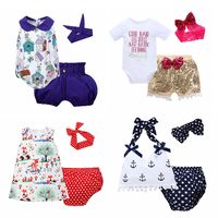 Wholesale Baby Three piece Clothing Sets Baby Rompers Children Jumpsuits for Boys Girls Pants Shorts Hairbands Hats Tops M T
