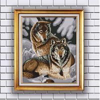 Wholesale Snow wolves animal diy painting Chinese Style Handmade Cross Stitch Craft Tools Embroidery Needlework sets counted print on canvas DMC CT C