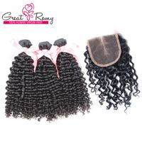 Wholesale Grearemy Unprocessed Indian Malaysian Peruvian Virgin Hair Bundles With Top Closure Hairpiece Curly Wave Middle Part Hair Extension