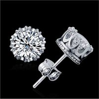 Wholesale The round zircon Crystal crown earrings with a crown of crown earrings silvering diamond encrusted love CA323