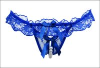 Wholesale Women Thongs and G Strings Pearls Crotch Less Intimates Sexy Panties Sexy Underwear Lace Bow Transparent Briefs