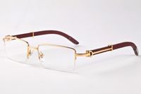 Wholesale men Buffalo Horn Glasses Retro semi Rimless wood eyeglasses women gray White Blalck Sunglasses