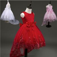 Wholesale 2017Fashion Flower Girl Bridesmaid Dress Children Red Mesh Trailing Butterfly Girls Wedding Dress Kids Ball Gown Embroidered Bow Party Dress