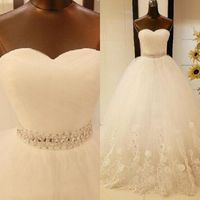 Wholesale 2016 Custom Made Country Wedding Dresses Sexy Sweetheart Neck Sparkly Crystal Sash Ivory Lace Applique A Line Backless Corset Bridal Gowns