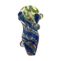 Wholesale 4 inch spoon pipe fumed inside out blue stripe frit has glass marbles tobacco glass pipe for smoking use
