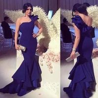 Wholesale Chic Royal Purple Chiffon Mermaid Dresses Evening Wear One Shoulder Tiered Long Formal Evening Party Gowns Custom Made China EN80810