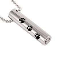 Wholesale IJD2473 pieces Silver black Cylinder Stainless Steel Cremation Pendant Necklace Paw Print Pet Ashes Keepsake Urn Necklace Jewel