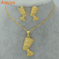 Wholesale Anniyo Egyptian Queen Nefertiti Pendant Necklace amp Earrings Sets Jewelry Gold Color Gold Jewellery