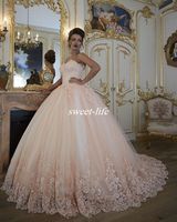 Wholesale Vintage Wedding Dresses Bridal Gowns Lace Tulle Sweetheart Corset Back Puffy Plus Size Ball Gown Blush Pink