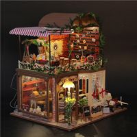 DIY Toys Handmade Wooden House Furniture Miniature Doll House European coffee shop DIY Handmade Dollhouse Kit Model with Furniture