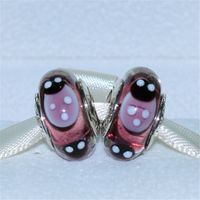 Wholesale 5pcs Sterling Silver Screw Purple Ladybugs Murano Glass Bead Fits European Pandora Jewelry Charm Bracelets Necklaces Pendants MU062