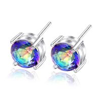 Wholesale Luckyshine Fashion Best Selling Jewelry Round Mystic Fire Topaz Silver Plated Colored Cubic Zirconia Stud Earrings Unisex E0031