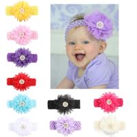Wholesale Baby Headbands Chiffon Flowers Headband for Girls Toddler Boutique Elastic Hair Bands Childrens Pearl Rhinestones Hair Accessories