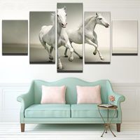 5 Pieces Two Couple White Horses Wall Art Canvas Pictures For Living Room Bedroom Home Decor Printed Canvas Paintings