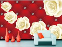 Wholesale Red soft white background with white roses mural d wallpaper d wall papers for tv backdrop