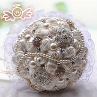 Wholesale New Style Crystal Brooch Custom Made Bouquet Artificial Satin Flowers Wedding Bouquet Bridesmaids Pearls Wedding Accessories