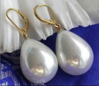 Naturel 8 mm WHITE FRESHWATER Shell Pearl Round 925 Argent Dangle Crochet Boucles D/'oreilles