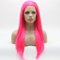 Wholesale Iwona Hair Straight Long Rose Red Wig TF2315 Half Hand Tied Heat Resistant Synthetic Lace Front Wig