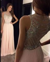 Wholesale Crystal A Line Evening Dresses New Coming Formal Gowns Transparent Chiffon Custom Made Sweep Train Dazzling Modern Fashion
