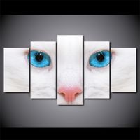 5 Pièce Encadrée Hd Imprimé Chat Blanc Yeux Bleus Toile Art Peinture Affiche Image Home Decor Reproduction Peinture