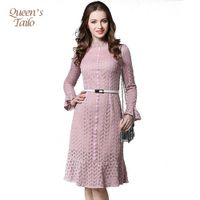 Wholesale Queen s Tailo Fashion New Woman Elegant Hollowed Lace Knee Length Mermaid Leisure Party Dress q170661