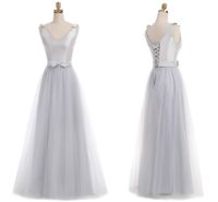 Wholesale Real Silver Junior Bridesmaid Dresses V Neck Sleeveless A Line Floor Length Long Tulle With bow Cheap Bridesmaid Dresses