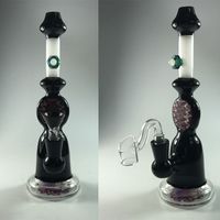 Wholesale 22cm Tall Thick Black Glass Bong mm Joint Size with Bowl Pattern Glass Water Pipe Recycler Oil Rigs In Stock Smoking Hookah