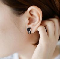 Wholesale 3D Cute black cat piercing stud earrings for women girls and men pearl channel earring fashion jewelry