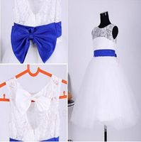 Wholesale New Real Flower Girl Dresses with Bow for Wedding Party Communion Pageant Christening Dress Keyhole A Line Little Girls Kids Children Dress