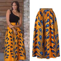 Wholesale Peacock Pattern High waist Brazil Puff Casual A Line Ball Gown Floral African Print Maxi Flared Skirts