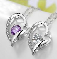 Wholesale Romantic Crystal Heart Necklaces For Women Wedding Jewelry Silver Pendants Necklace Statement Bijoux Gift