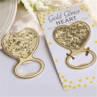 Wholesale DHL Gold Glitter Heart Bottle Opener Bridal Shower Favor Wedding Favors Engagement Reception Ideas Gold Theme Party Gift