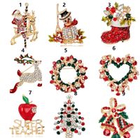 Wholesale Christmas brooches pins Christmas tree on Christmas day Boots snowman corsages Santa sleigh bells penguin series