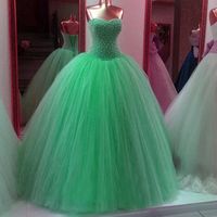 Wholesale Puffy Ball Gown Pearls Floor Length Girl Prom Dress Tulle Long Real Sample Sweetheart High Quality Prom Dresses