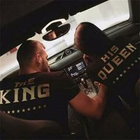 Wholesale hot sale king queen funny letters printed couples tshirt women men tees hipster summer fashion clothing xl tshirt