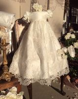 Wholesale Vintage Infant Baby Girl Christening Dress Toddler Baptism Gown Lace Satin White Ivory With Bonnet Size M