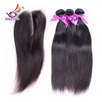 Wholesale Free middle way part top lace closure straight with Virgin Malaysian silky straight human hair weft soft remy straight weave