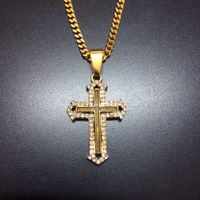 Wholesale Men s Classic Stainless Steel Mens Chains K Real Gold Plated Vintage Latin Christian Cross Pendants Necklaces
