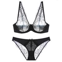 Wholesale 3 colors full lace transparent sexy women underwear big size intimates summer female lingerie suit ultra thin bra and panty