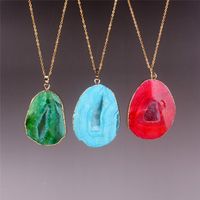 Wholesale Druzy Geode Necklace Multicolor Green Blue Orange Red Rose Red Geode Necklace Crystal Geode Jewellery Druzy Quartz Pendant Copper Chain