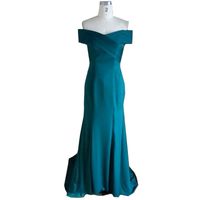 Wholesale Elegant A Line Blue Evening Dresses V Neck Off Shoulder Satin Design New Arrival Special Occasion Gowns