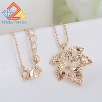 Wholesale Cheap Costume Jewelry Gold Color Alloy Leaf Design Pendant Necklace New For Women