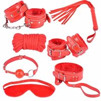 Wholesale 7 in Lady s Adult Pleasure Sex Toys Kit Bondage BDSM Games Playing SM Product Handcuff Footcuffs Eye Mask Ball Gag Whip Butt Plug Collar