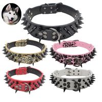 Wholesale 5cm Wide Cool Sharp Spiked Studded Leather Dog Collars cm For Medium Large Breeds Pitbull Mastiff Boxer Bully Sizes